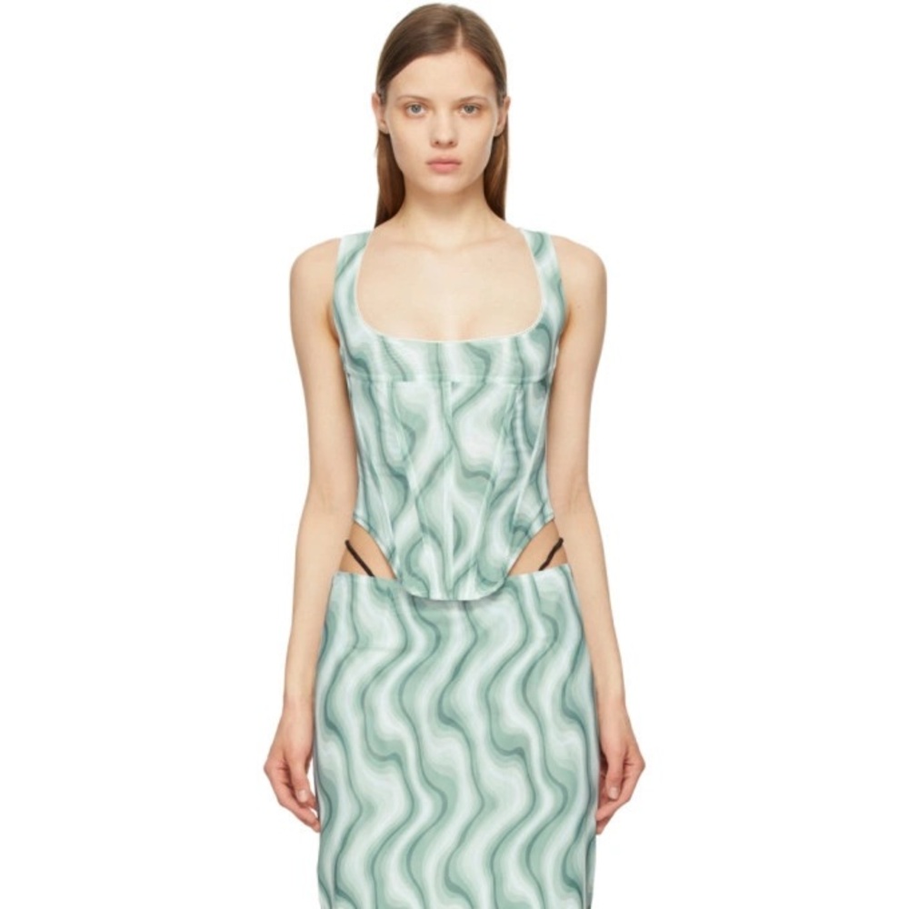 Miaou Green and White Crop Top